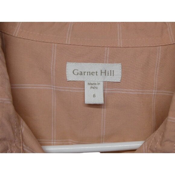 Garnet Hill Shirt Womens 8 peach coral white Plaid 100% Pima Cotton Button Up‎ - Picture 4 of 11